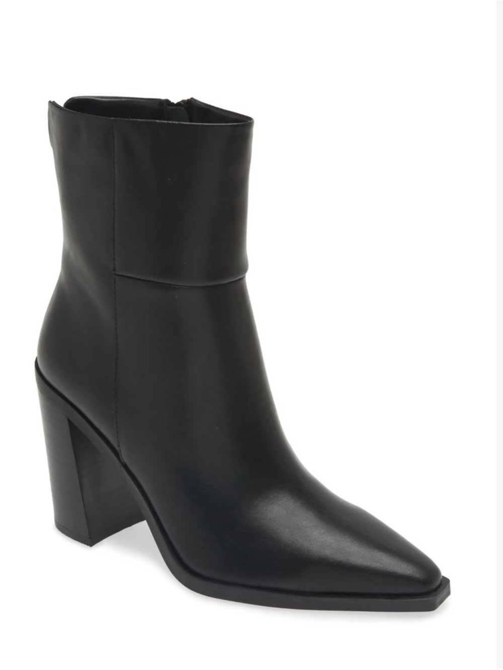 Steve Madden Black Pointed Leather Ankle Boot with Block Heel